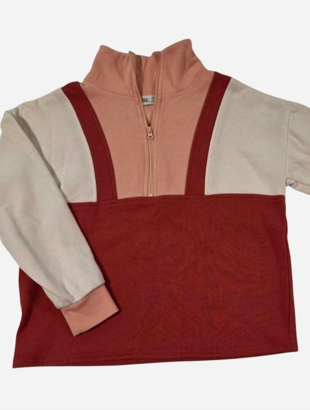 Girls BKE Colorblock Half-Zip Pullover in Coral, Rust & Cream Medium (10)
